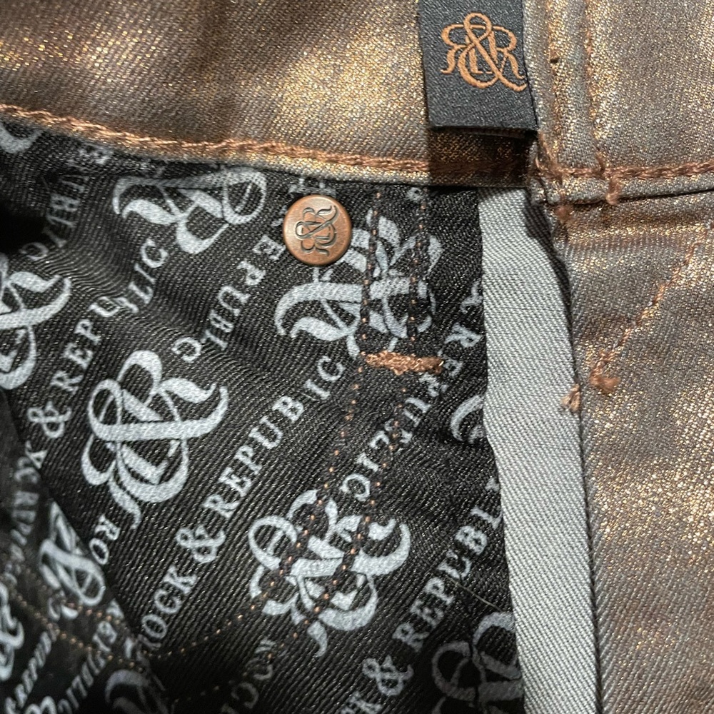 Rock and Republic Golden Metallic Skinny Jeans Size:8 - Picture 6 of 7